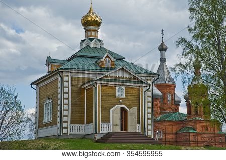 Tver Region, Volga, Russia - May 9, 2014: Volgoverkhovye Olginsky Convent Church Transfiguration In 