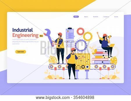Vector Illustration For Industrial And Machinery Engineering. Jobs For Maintenance, Operation Of Ind