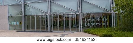 Dessau - August 05, 2018: Environment, Glass Facade And Entrance Area Of The Federal Environmental A