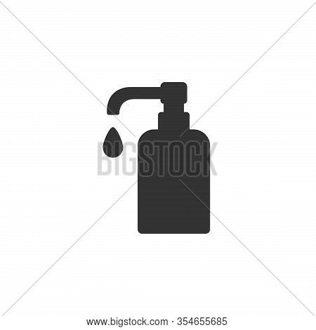 Soap Dispenser Vector Icon, Shampoo Gel Pomp Sign. Shape Silhouette Flat Design Isolated On White Ba