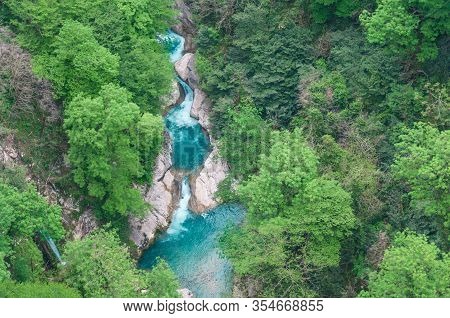 Mountain River Okatse In Okatse Canyon In Georgia. Top View
