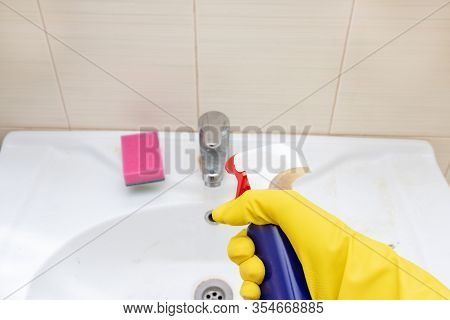 Means , Tools For Cleaning And Desinfecting Dirty Rusty Washbowl, Basin With Limrscale And Soap Stai