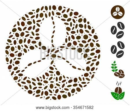 Dotted Mosaic Based On Coffee Beans. Mosaic Vector Coffee Beans Is Formed With Scattered Ellipse Ite