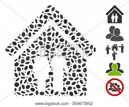 Dot Mosaic Based On Family House. Mosaic Vector Family House Is Formed With Random Elliptic Spots. B