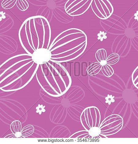Repeat Daisy Stylized Wildflower Pattern With Light Pink Background. Seamless Floral Pattern. Modern