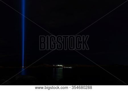 The Imagine Peace Tower Light On Island Of Videy In Reykjavik Iceland