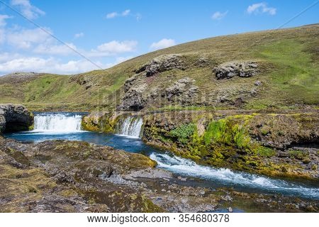 Waterfall And Cascade In River Nordari Ofaera Near Eldgja In South Iceland
