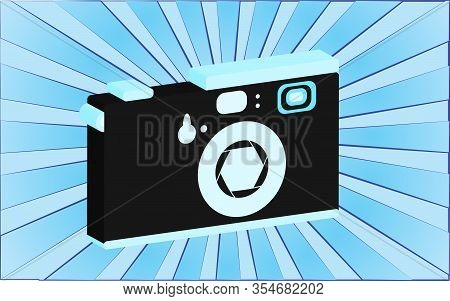 Retro Old Antique Camera From The 70s, 80s, 90s, 2000s Against A Background Of Abstract Blue Rays. V
