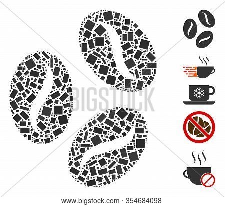 Dot Mosaic Based On Coffee Beans. Mosaic Vector Coffee Beans Is Composed With Random Rectangle Dots.