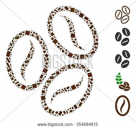 Dotted Mosaic Based On Cacao Beans. Mosaic Vector Cacao Beans Is Created With Randomized Rectangular