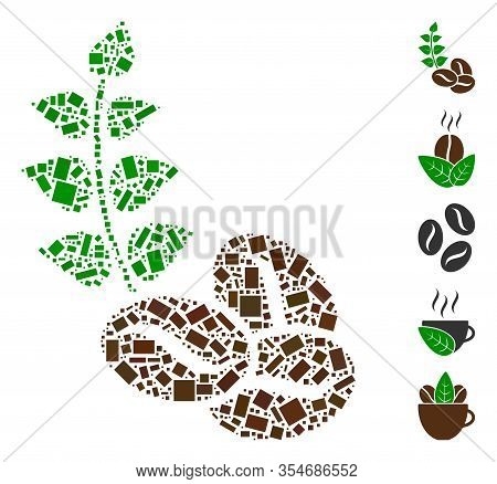 Dot Mosaic Based On Organic Coffee Beans. Mosaic Vector Organic Coffee Beans Is Designed With Scatte