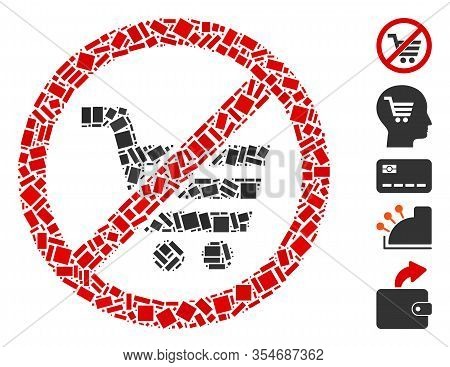 Dotted Mosaic Based On No Shopping. Mosaic Vector No Shopping Is Formed With Random Rectangular Dots
