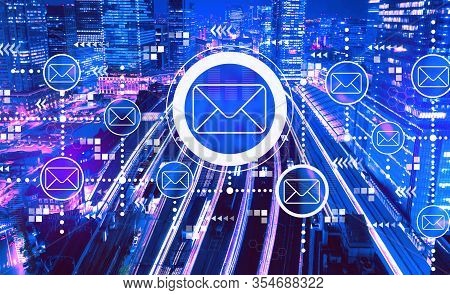 Email Concept With Aerial View Of A Large Train Station In Tokyo, Japan