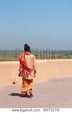 Nandgaon, Uttar Pradesh , India - March 22, 2019: Hindu Holy Man In Nandababa Temple At Nandgaon
