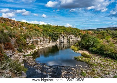 Landscape View Near Balazuc In Southern France, Ardeche District