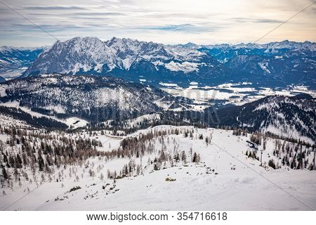 Tauplitz Alm close to Bad Mitterndorf in Styria, Austria, in winter.