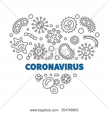 Vector Coronavirus Heart Concept Outline Minimal Illustration