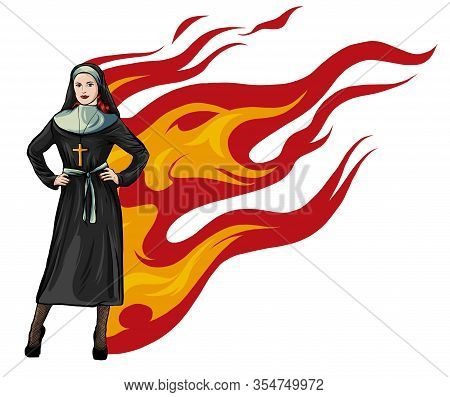 Purgatory Nun In Fire Cartoon Character Vector
