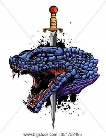Snake And Knife. Old School Tattoo. Vector Tattoo Art Snake And Knfe