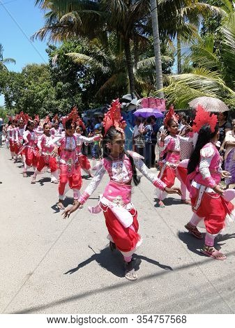 Carnival In Poya Day On The Streets Of Mirissa. Dressed People Celebrating Poya Day. March, 9, 2020,