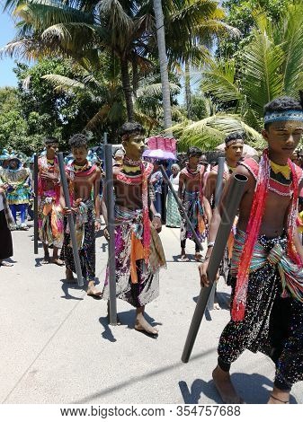 Carnival In Poya Day On The Streets Of Mirissa. Dressed People Celebrating Poya Day. March, 9, 2020,