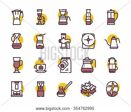Third Wave Alternative Coffee Color Icon Set. Editable Stroke.