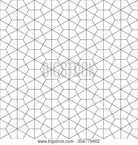 Seamless Pattern Based On Japanese Ornament Kumiko Black And White Silhouette.extrafine Lines.
