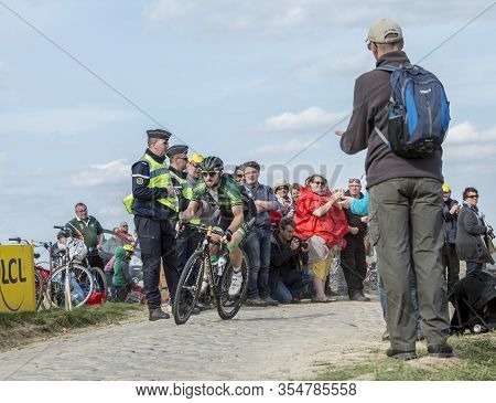 Gruson, France - April 12,2015: The French Cyclist, Morgan Lamoisso Of Team Europcar, Riding During 