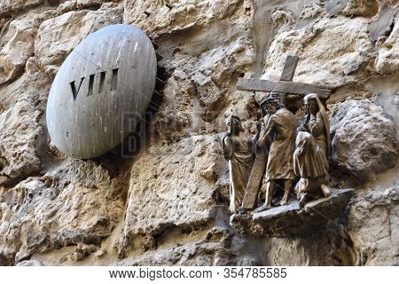Viii Station In Jerusalem - Via Dolorosa -  Processional Route In The Old City Of Jerusalem