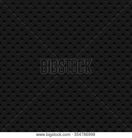 Black Seamless Background. Modern Metallic Perforated Texture. Vector Illustration.