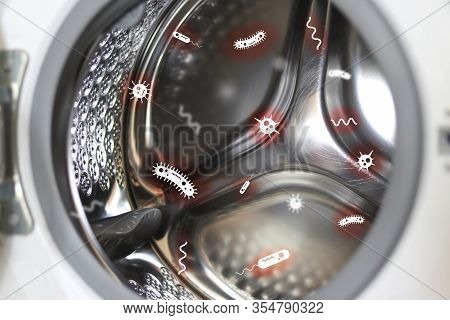Washing Machine With Bacteria And Fungi Inside. Bacteria That Are In The Washing Machine.