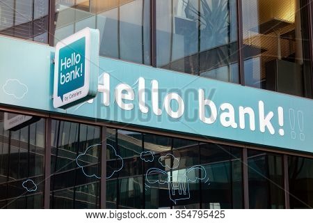 Ostrava, Czechia - January 17, 2020: The Logo On The Office Of Hello Bank At Ostrava Karolina Park W