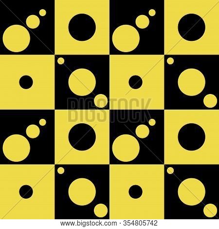 Simple Checkered Pattern And Polka Dot . Vector Seamless Pattern. Black And Yellow Textile Print. Fa