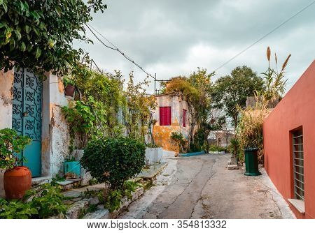 Anafiotika, A Scenic Tiny Neighborhood Of Athens, Greece, Part Of The Old Historical Neighborhood Ca