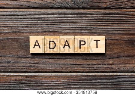 Adapt Word Written On Wood Block. Adapt Text On Wooden Table For Your Desing, Concept
