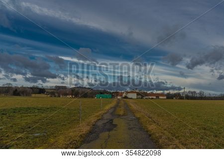 Path Near Ceske Budejovice City In South Bohemia In Winter Sunny Morning