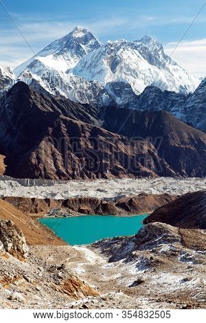 View Of Everest, Lhotse, Ngozumba Glacier And Gokyo Lake From Renjo La Pass - Way To Everest Base Ca