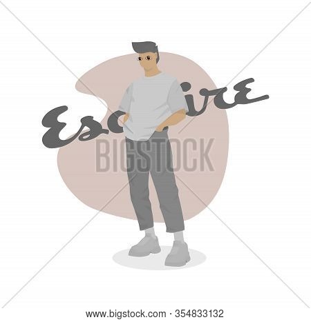 Fashion Magazine Cover With Esquire On Background. Simple Flat Illustration.
