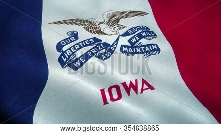 Iowa Flag Waving In The Wind. National Flag Of Iowa. Sign Of Iowa. 3d Rendering.