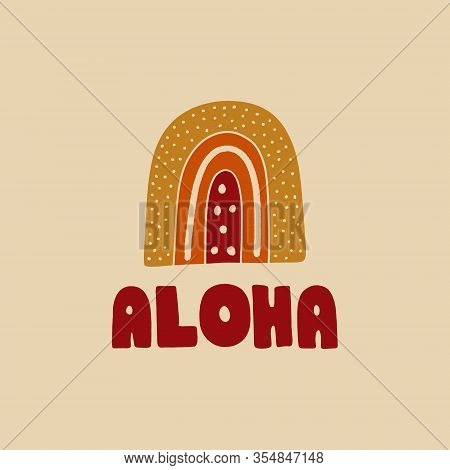 Flat Aloha Summer Lettering Art Print Vector Illustration In Modern Collage Artistic Trendy Style