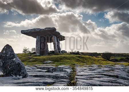 The Poulnabrone Dolmen Is A Stone Age Tomb Marking A Mass Grave And Built With Huge Rocks In A Table