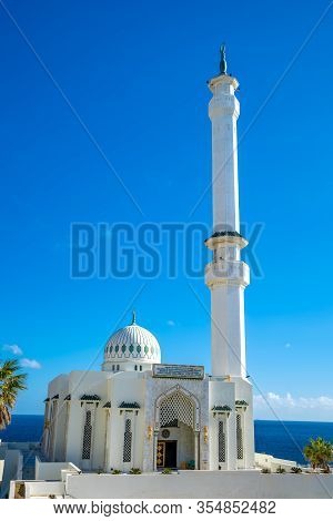 Gibraltar - January 12, 2020: Ibrahim-al-ibrahim Mosque On The Coast Of Gibraltar