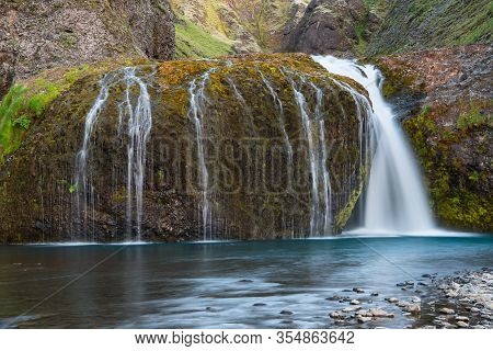 Stjornarfoss Waterfall Near Kirkjubaejarklaustur In South Iceland On A Summer Evening