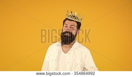 Holiday Carnival Celebration. Superstar Concept. Bearded Man King Costume Party. Sense Of Self Impor