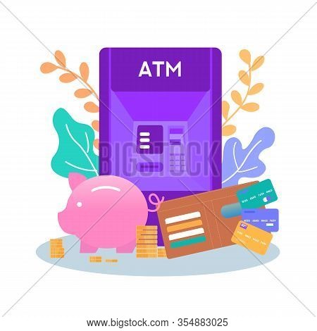 Ways Of Money And Savings Storage Piggy Bank Wallet Plastic Credit Card Atm Machine For Getting Cash
