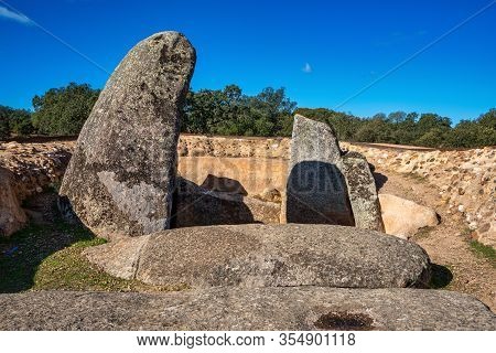 Dolmen Of Lacara, Funeral Chamber. Ancient Megalithic Building Near La Nava De Santiago, Extremadura