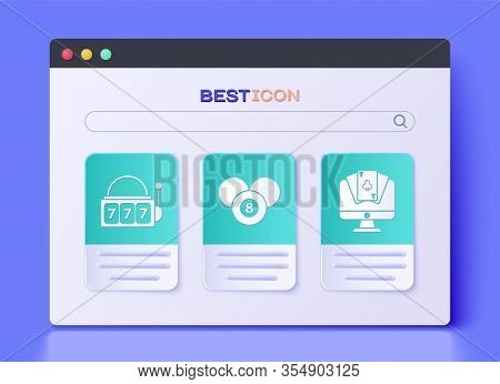 Set Billiard Pool Snooker 8 Ball, Slot Machine With Lucky Sevens Jackpot And Online Poker Table Game