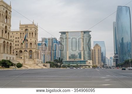October 22, 2018 - Baku Azerbaijan, Freedom Square, Government House Of Azerbaijan, Prospect For Oil