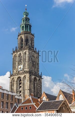 Martini Tower And Old Houses In The Center Of Groningen, Netherlands