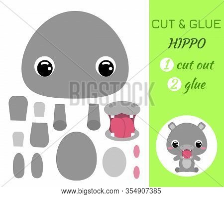 Cut And Glue Baby Sitting Hippo. Color Paper Application Game. Educational Paper Game For Preschool 